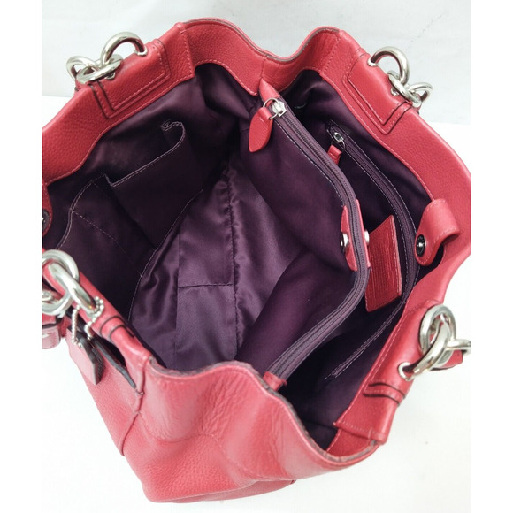 Coach Red Pebbled Leather Turn Lock Double Handles Satchel Shoulder Bag - Picture 10 of 16